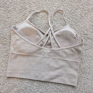 DKNY Ribbed Strappy Crop Bralette in Light Beige